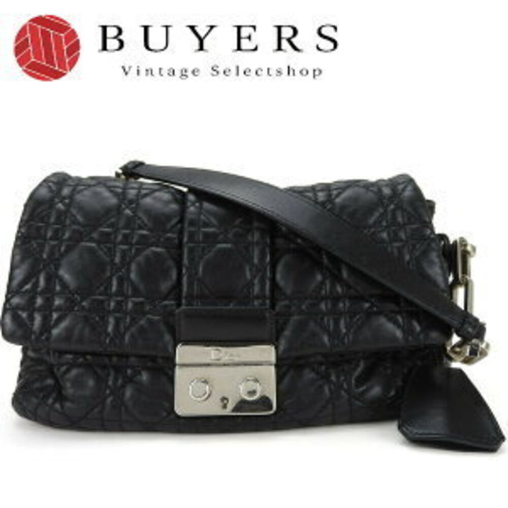 Dior Shoulder Bag Leather Black Cannage Chain